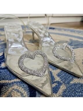 aldo x Barbie Mattel collection sling bling heart pointed kitten heels sz 8